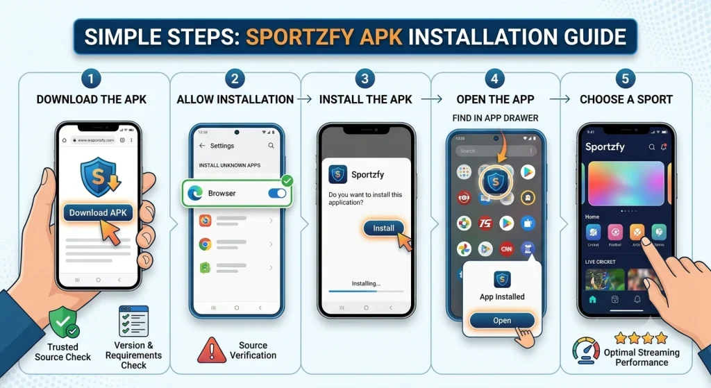 step to install Sportzfy APK